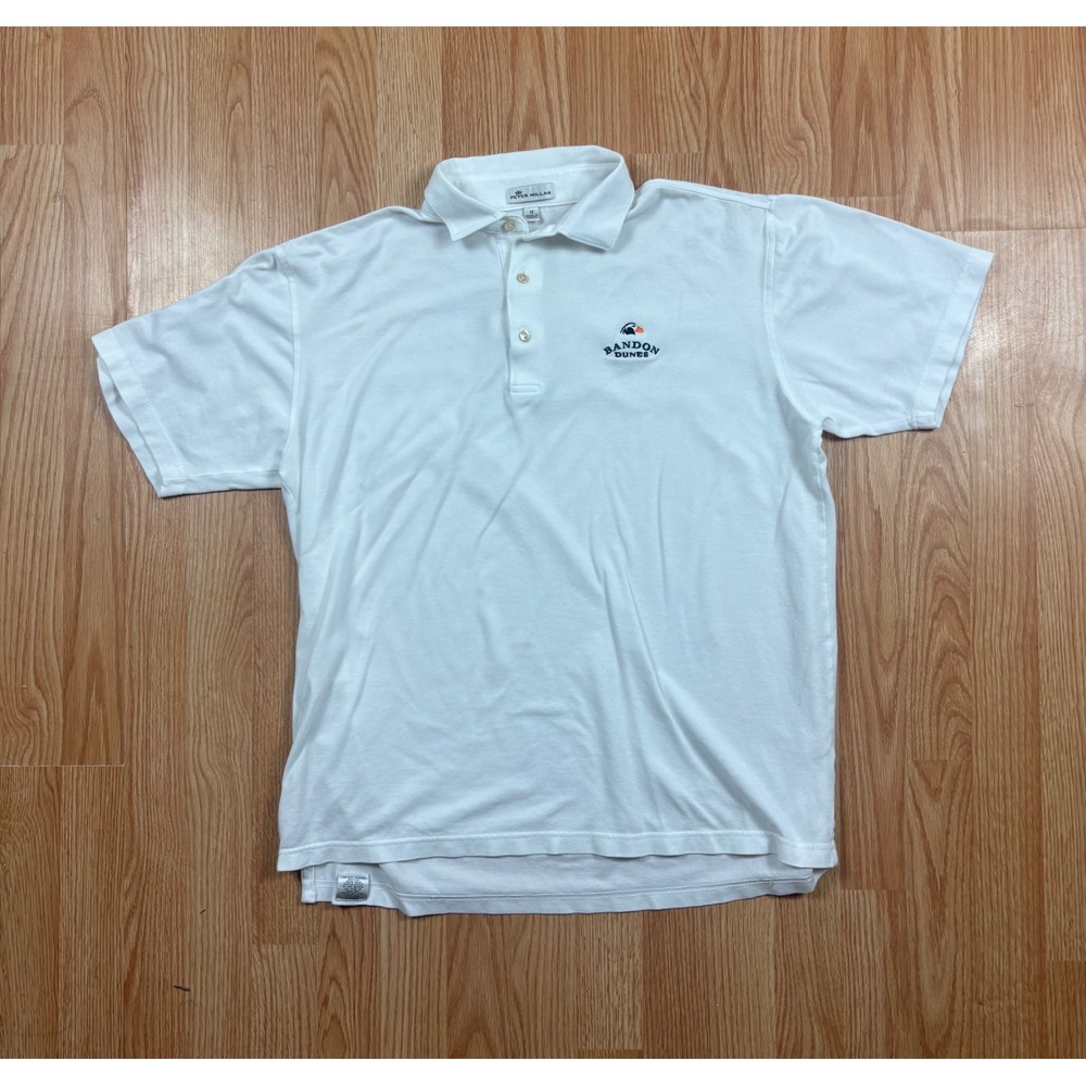 Peter Millar Bandon Dunes Golf Polo Shirt Mens Medium White Short Sleeve Pique